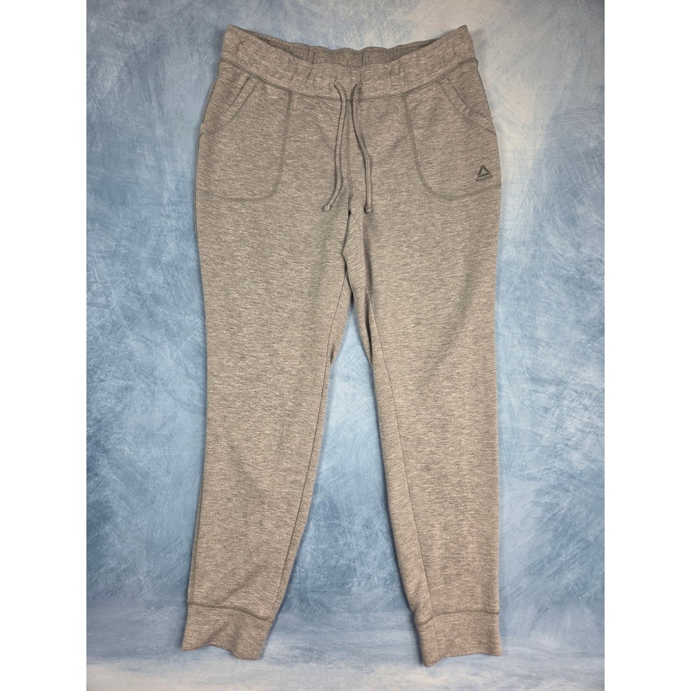 Reebok Women's Jogger Pants M Heather Gray Soft Stretch Drawstring Cuffed